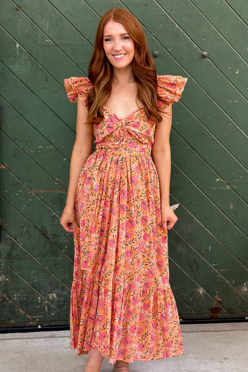 Bohemian Gemme Parker Dress- Peach Floral