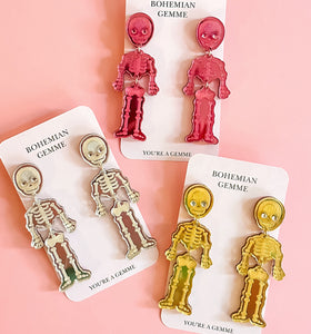 Skeleton Dangle Earrings-Gold