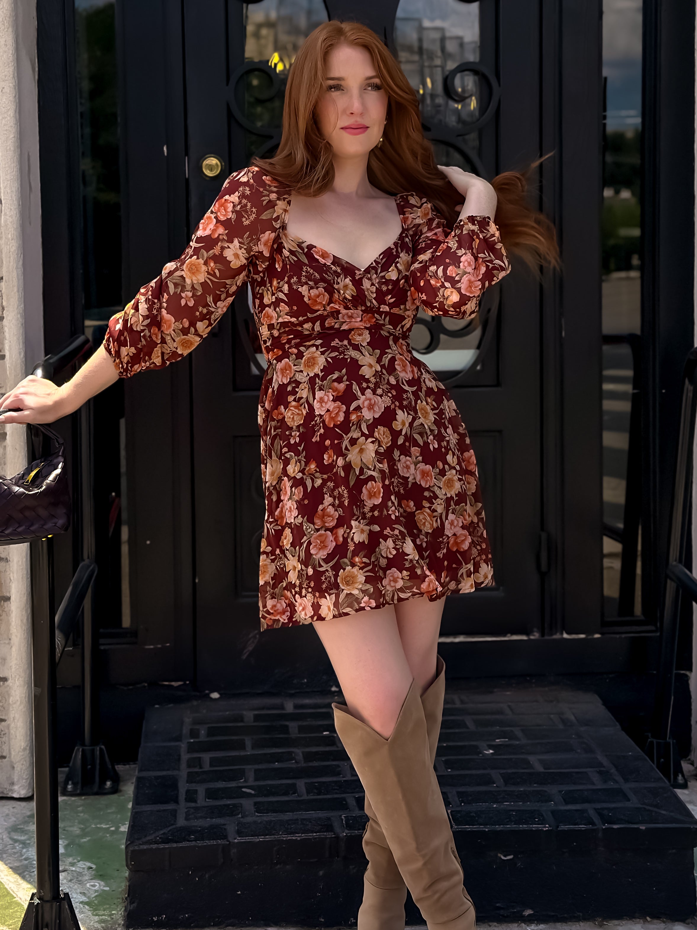 Burgundy Floral Mini Dress
