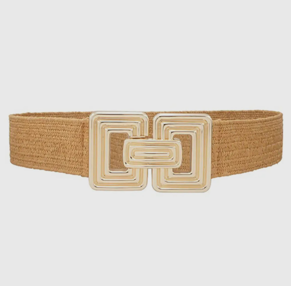 Gold Buckle Raffia Belt