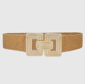 Gold Buckle Raffia Belt