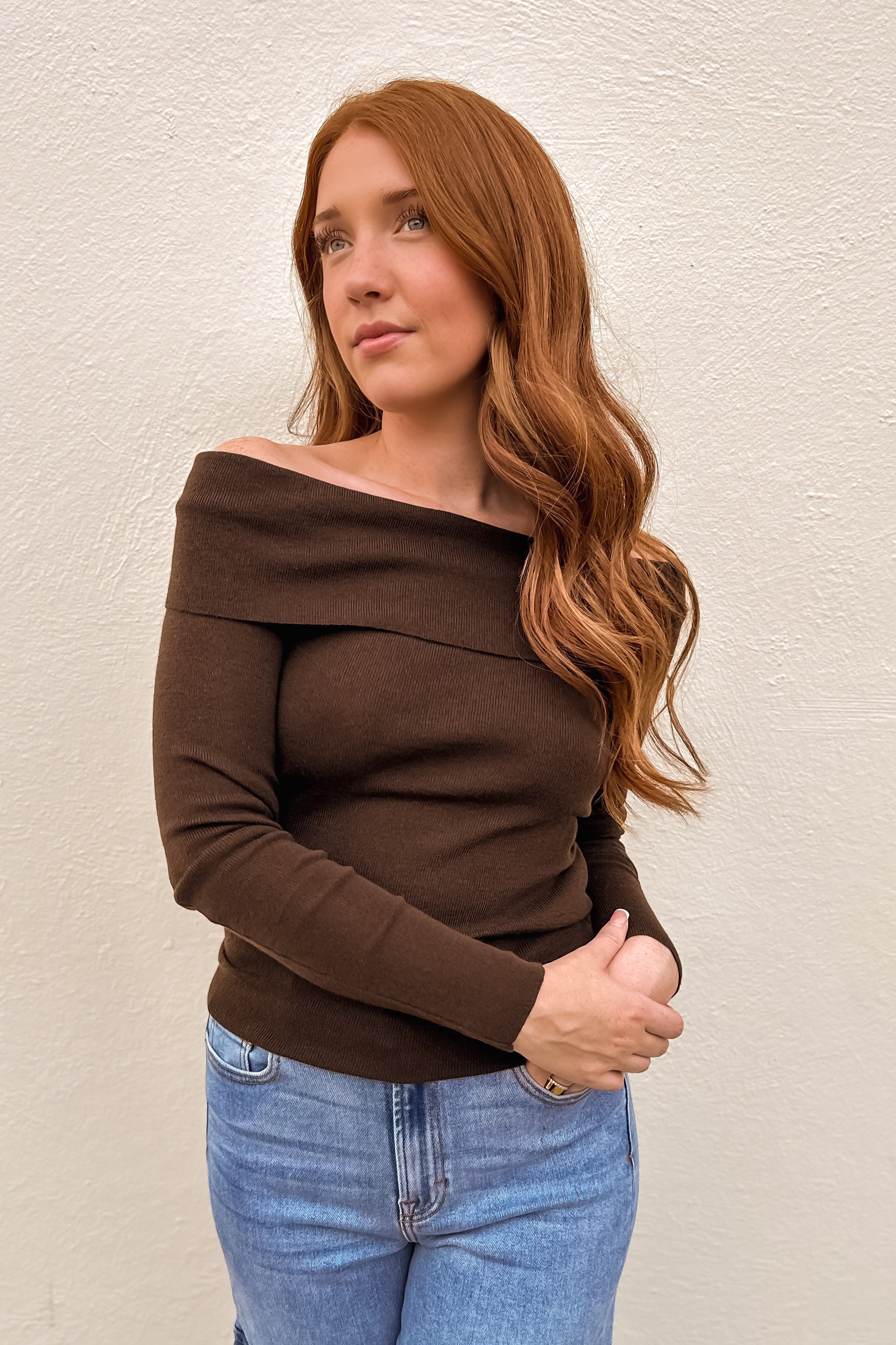 Chocolate Brown Off The Shoulder Top