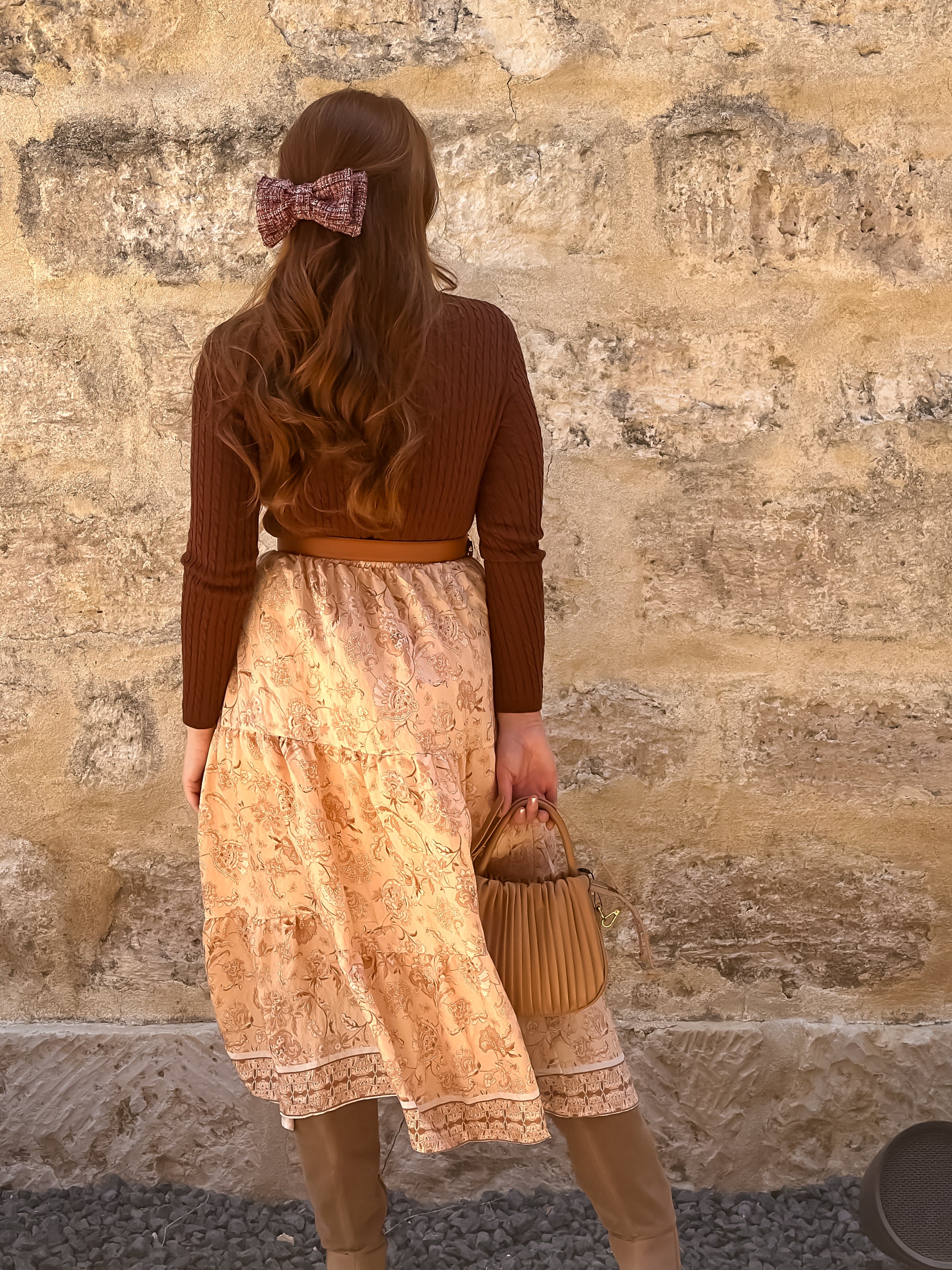 Peach Floral Midi Skirt