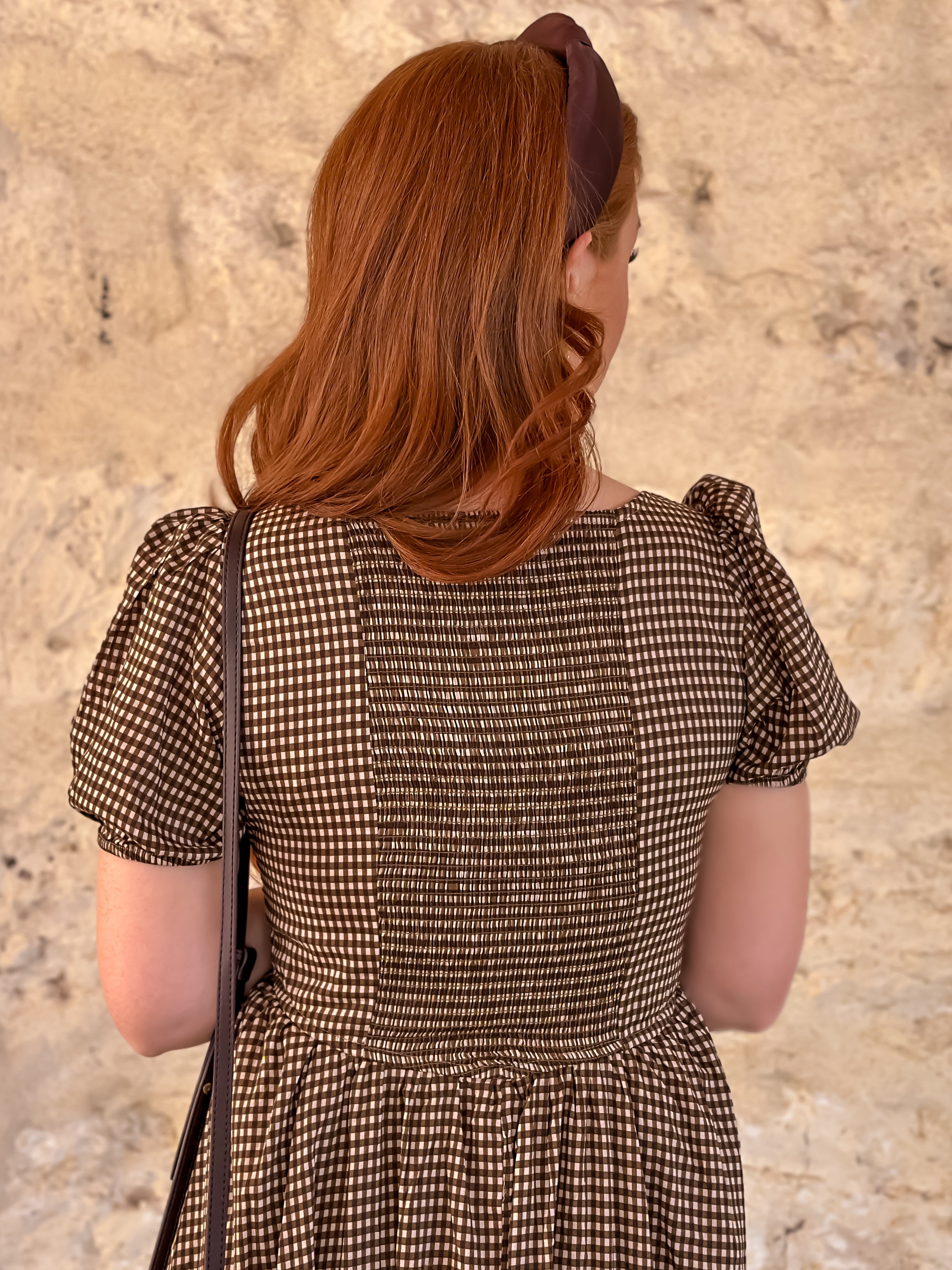 Brown Gingham Midi Dress