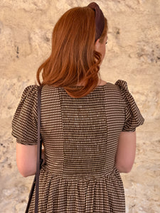 Brown Gingham Midi Dress