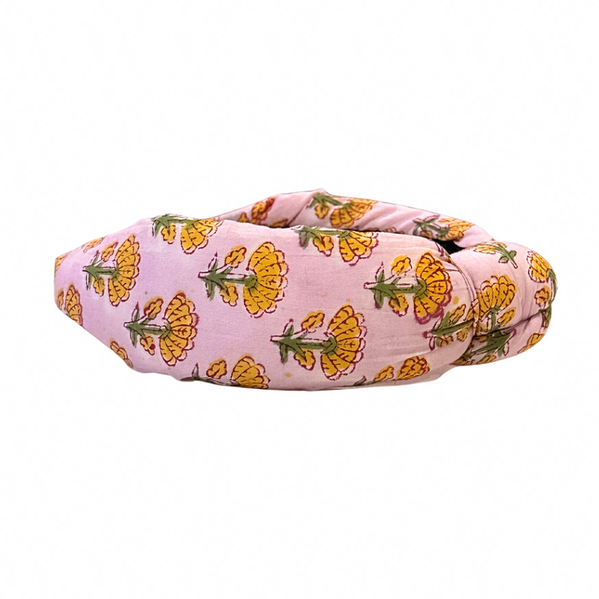 Yellow Floral Block Print Knotted Headband