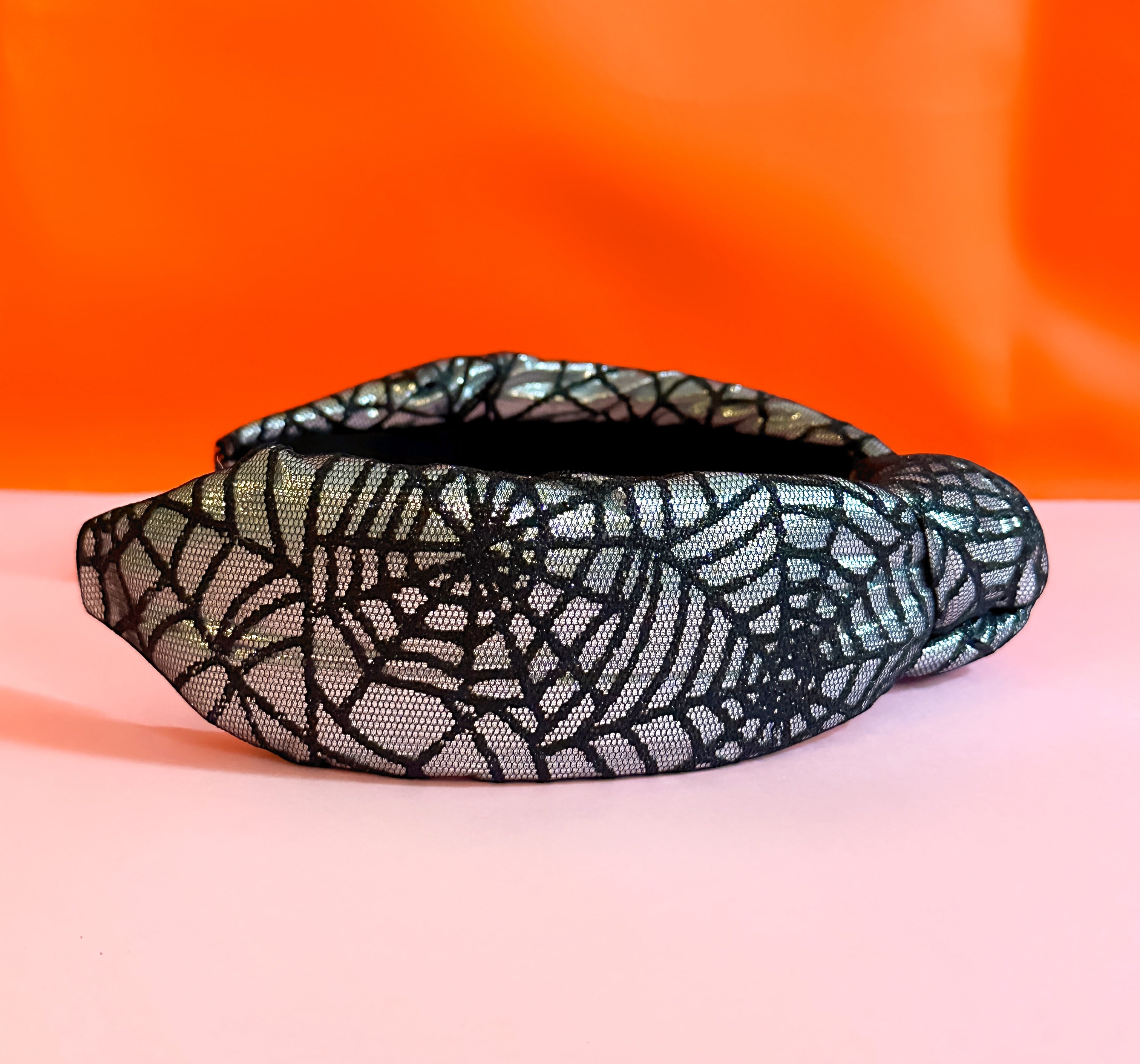 Sparkly Spider Web Knotted Headband-Silver