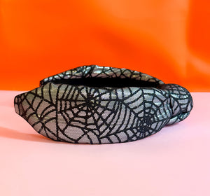 Sparkly Spider Web Knotted Headband-Silver