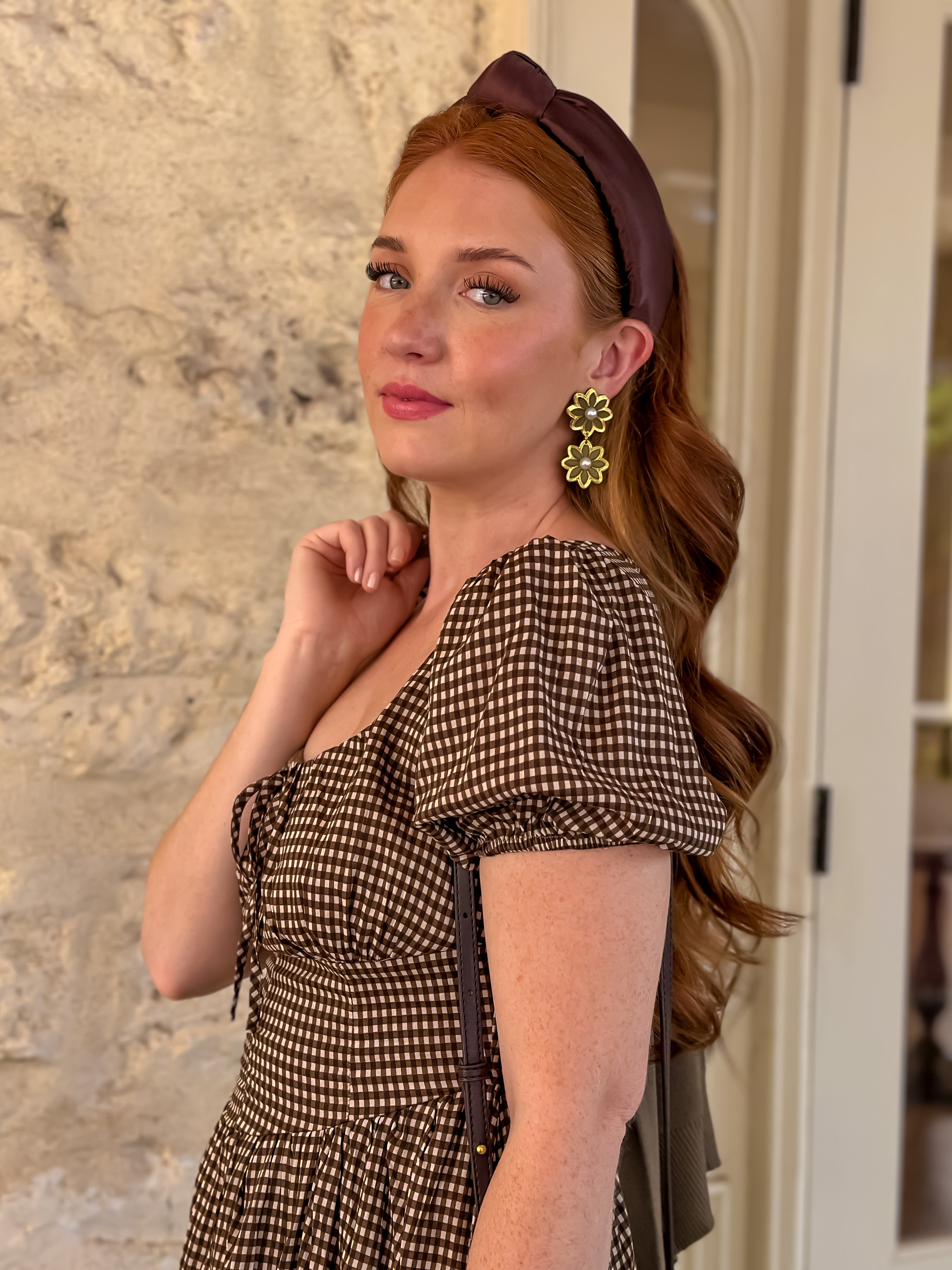 Brown Gingham Midi Dress