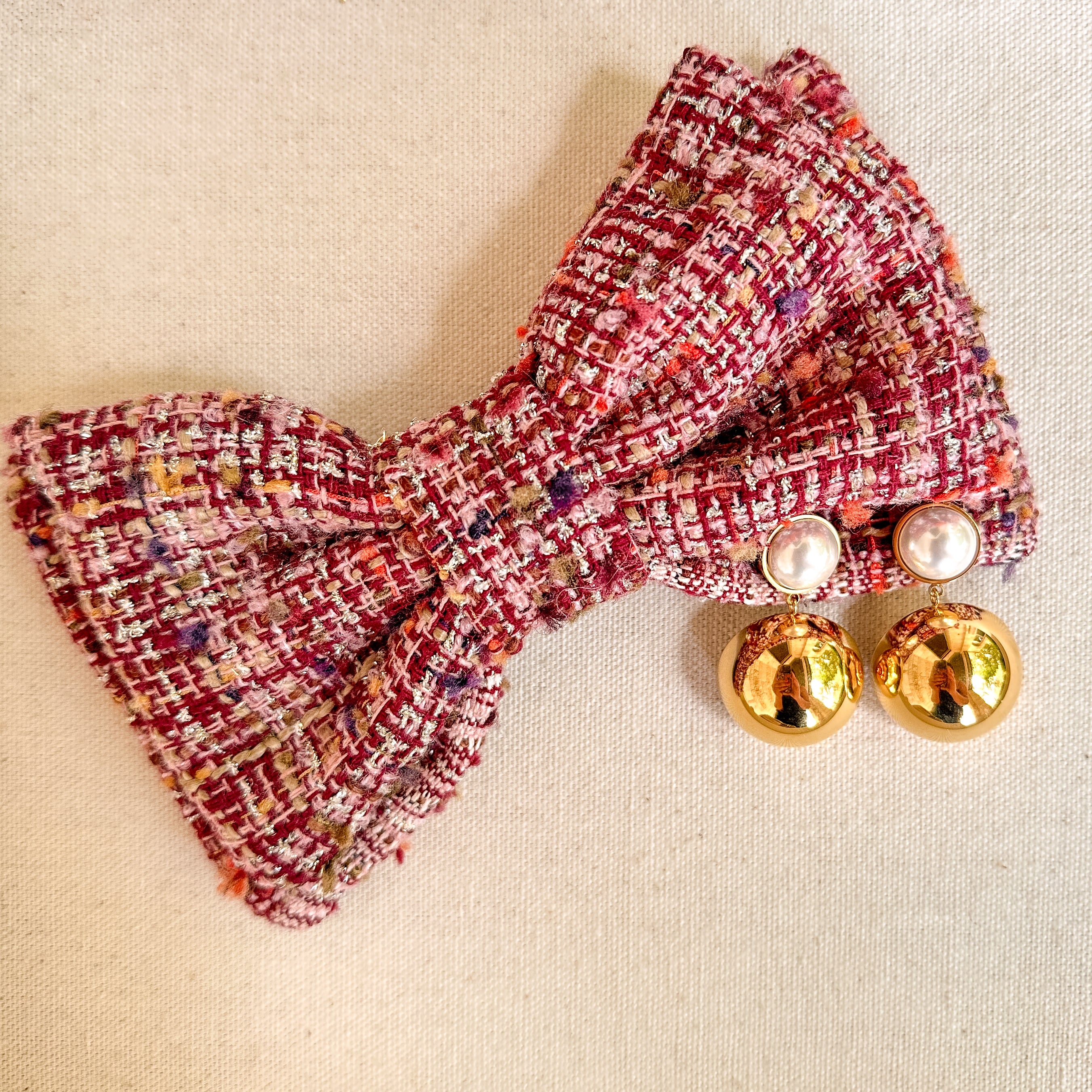 Lily Merlot Tweed Hair Bow Barrette