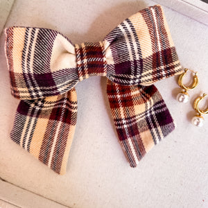 Willow Preppy Brown Flannel Hair Bow Barrette 