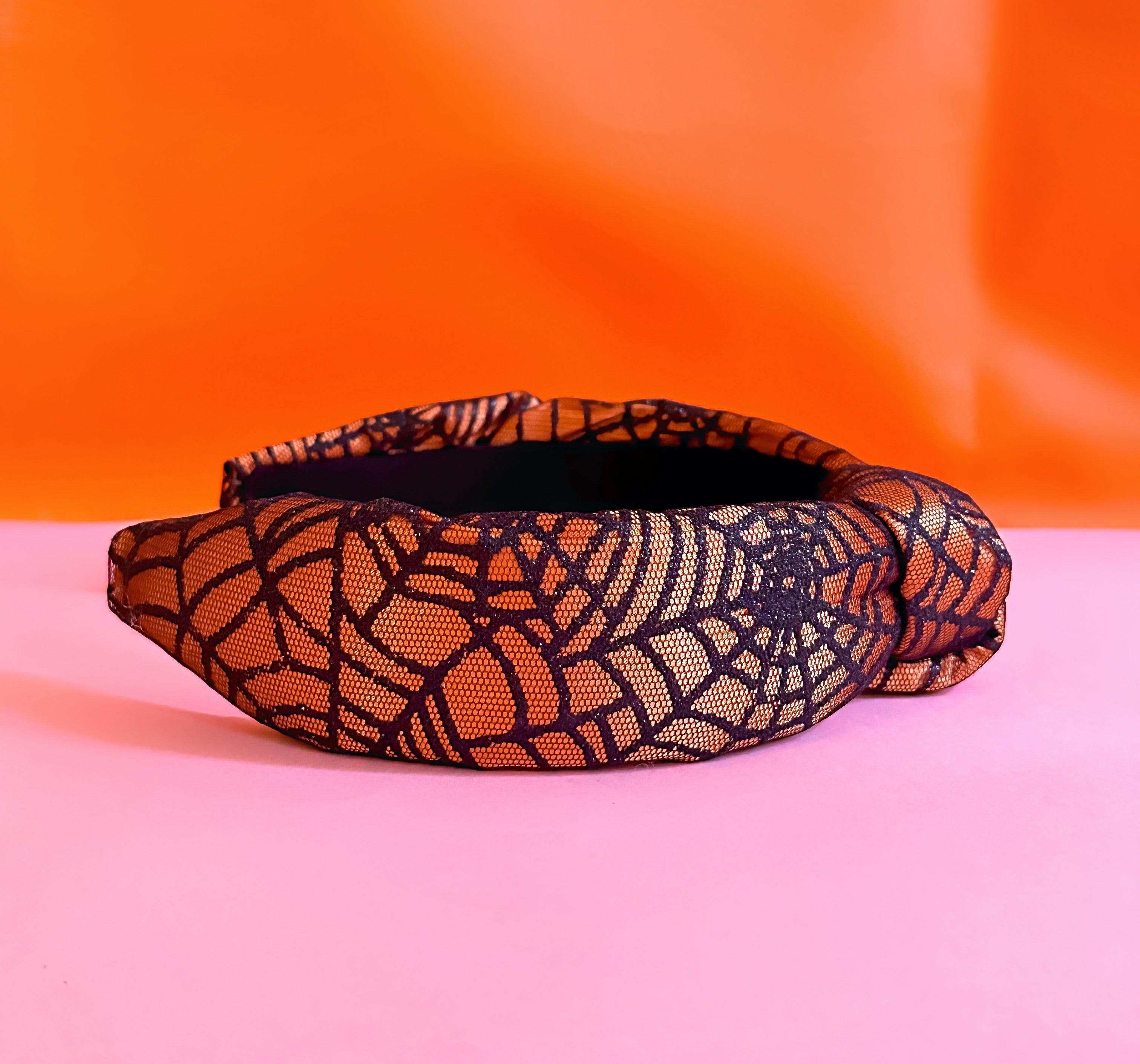 Sparkly Spider Web Knotted Headband-Orange