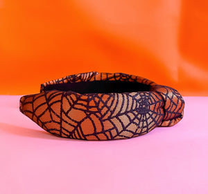 Sparkly Spider Web Knotted Headband-Orange