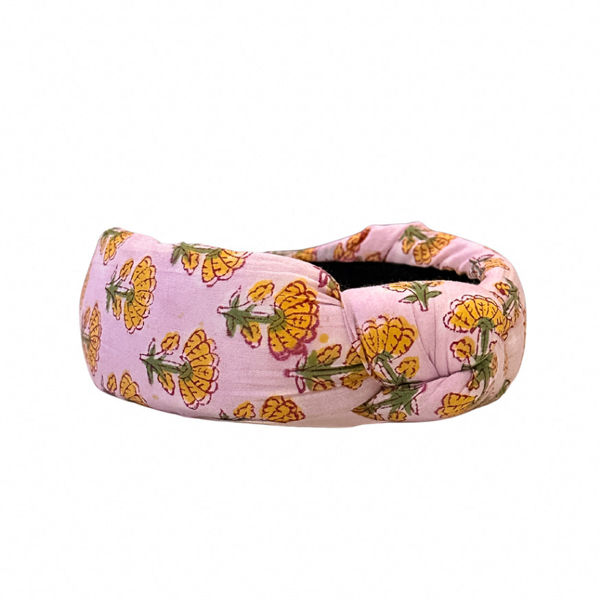 Yellow Floral Block Print Knotted Headband
