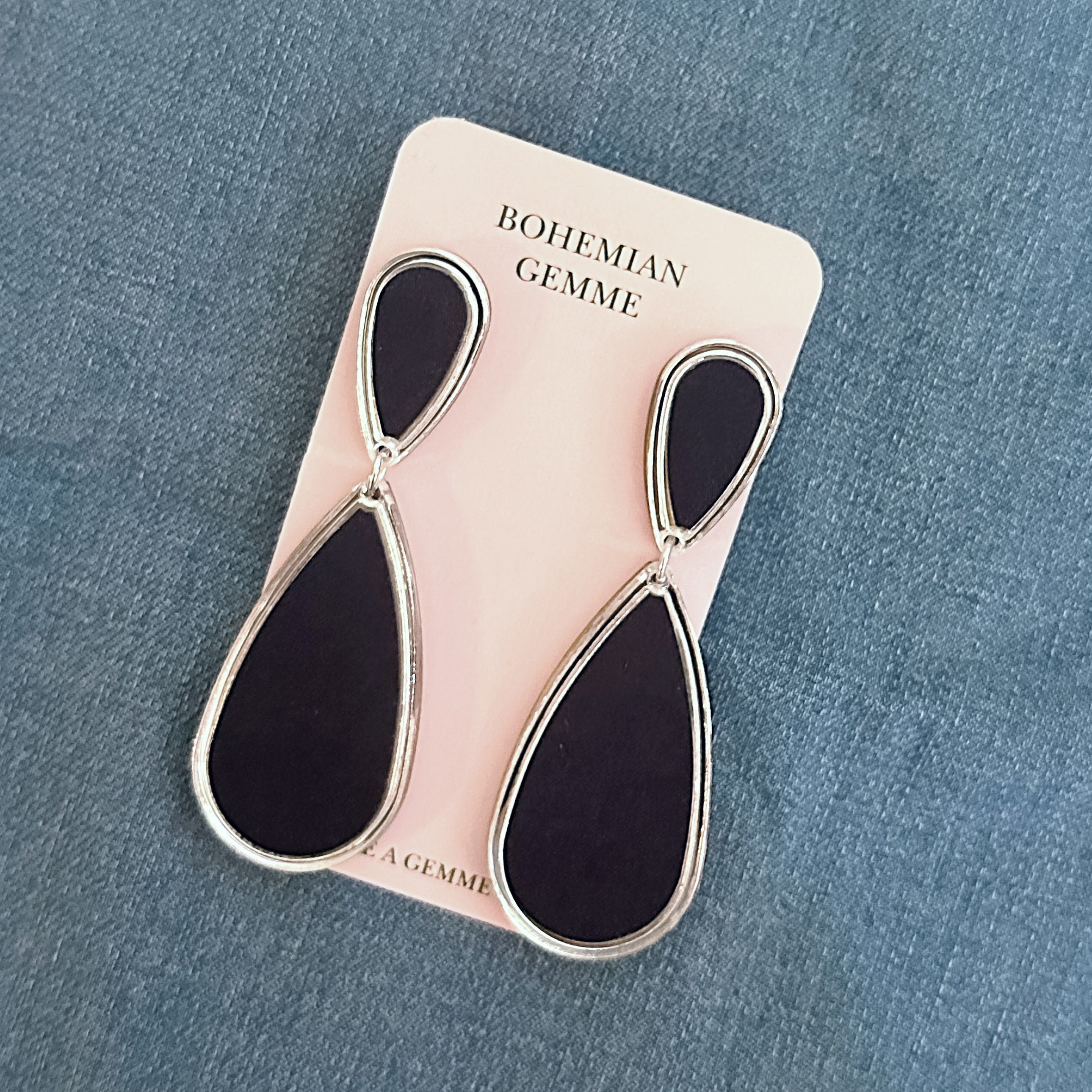 Ava Drop Earrings-Navy Blue and Silver