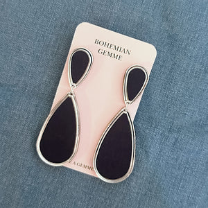 Ava Drop Earrings-Navy Blue and Silver