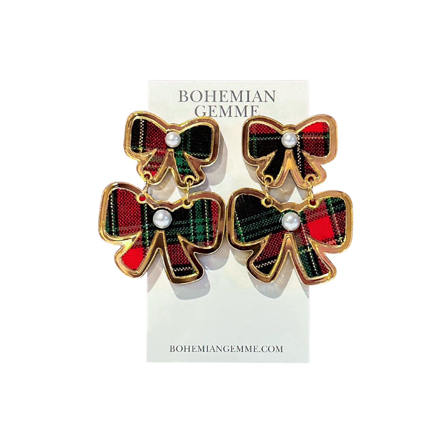 Black and Red Tartan Bow Dangles