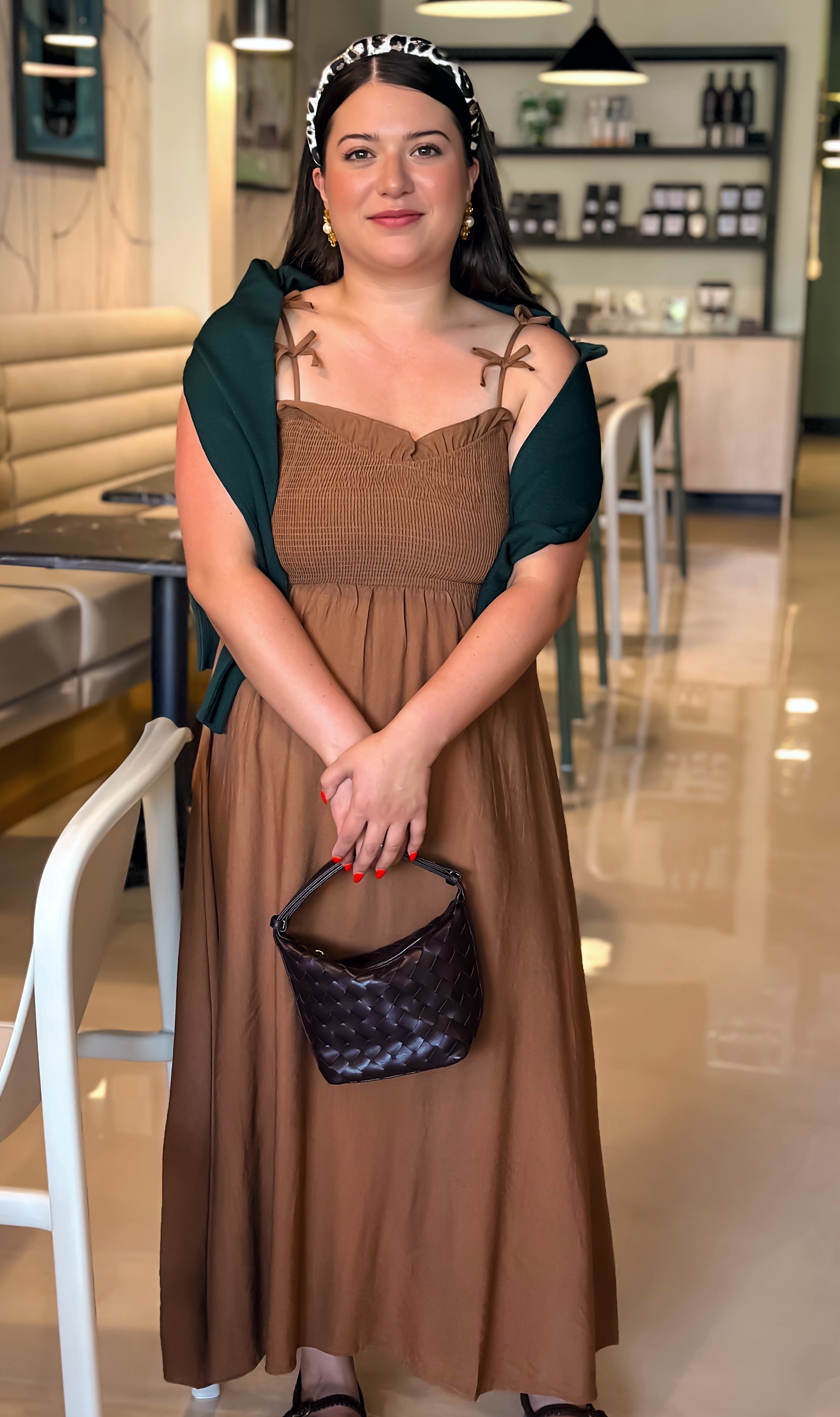 Hazel Smocked Bow-Strap Maxi Dress