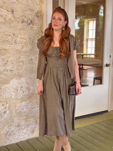 Brown Gingham Midi Dress