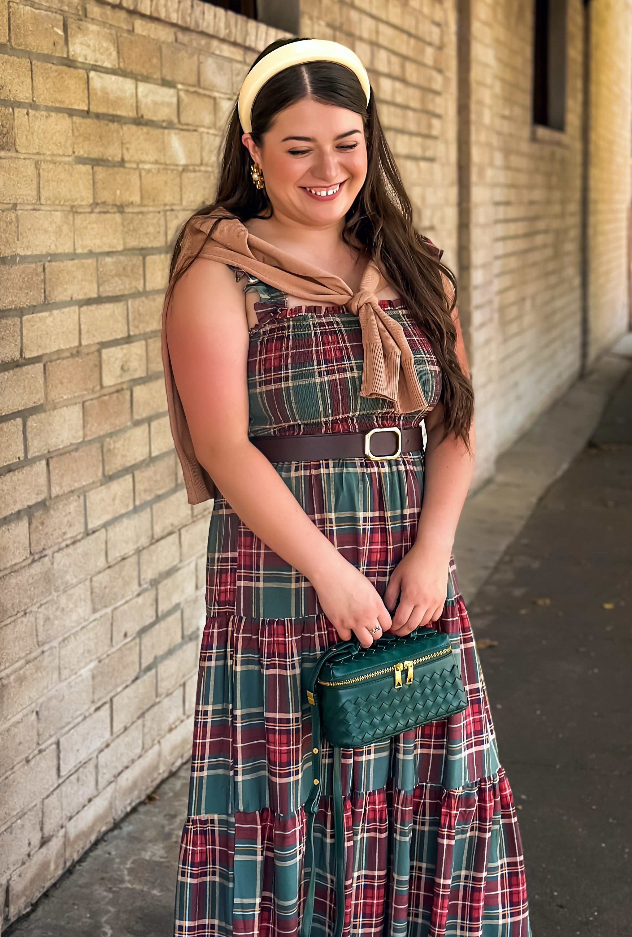 Highlands Charm Green Plaid Midi Dress