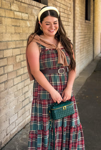Highlands Charm Green Plaid Midi Dress