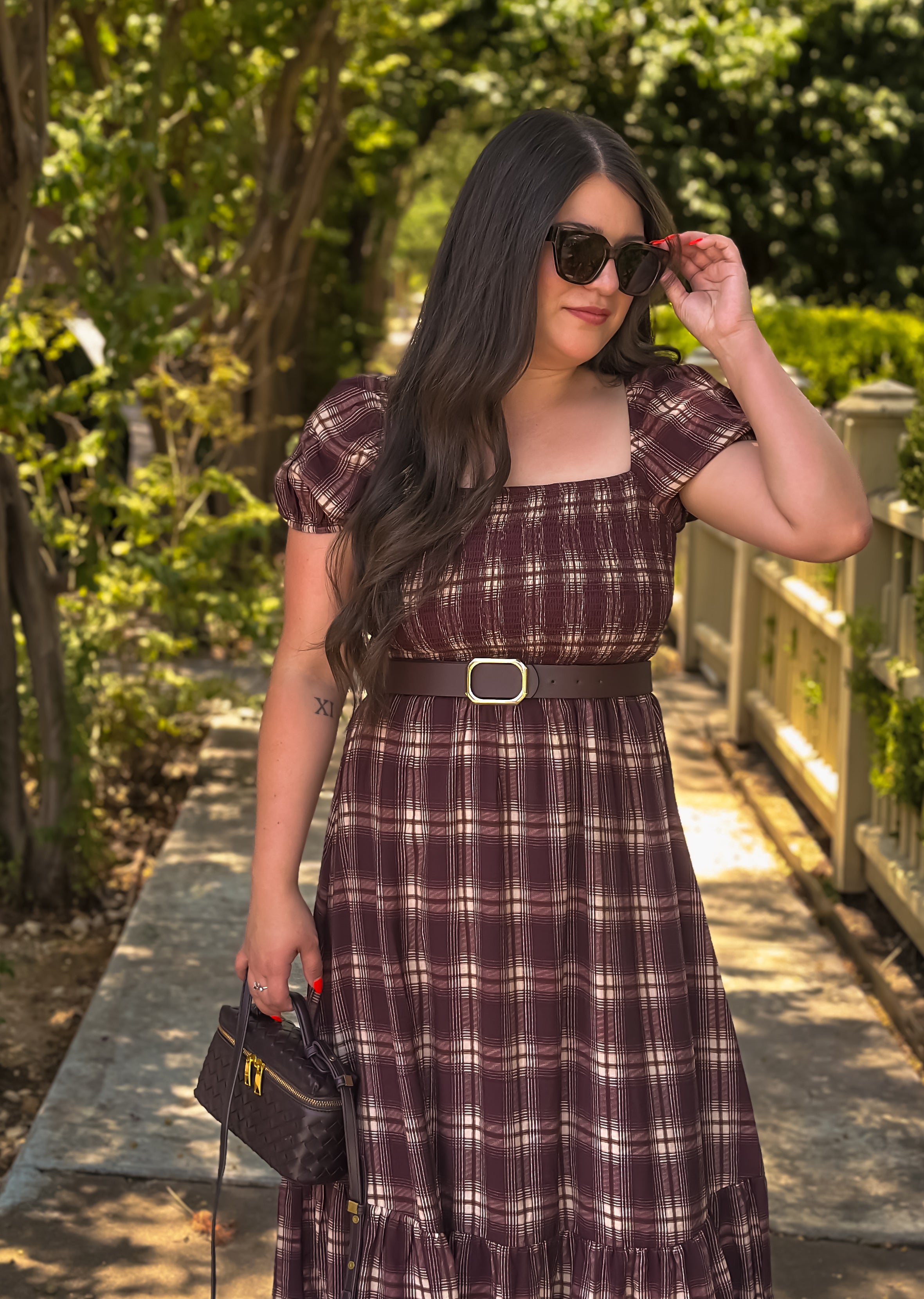 Marlowe Plaid Puff Sleeve Midi Dress