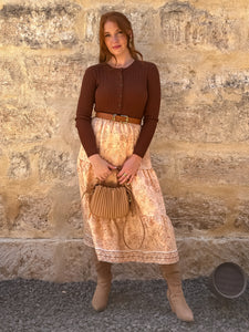 Peach Floral Midi Skirt