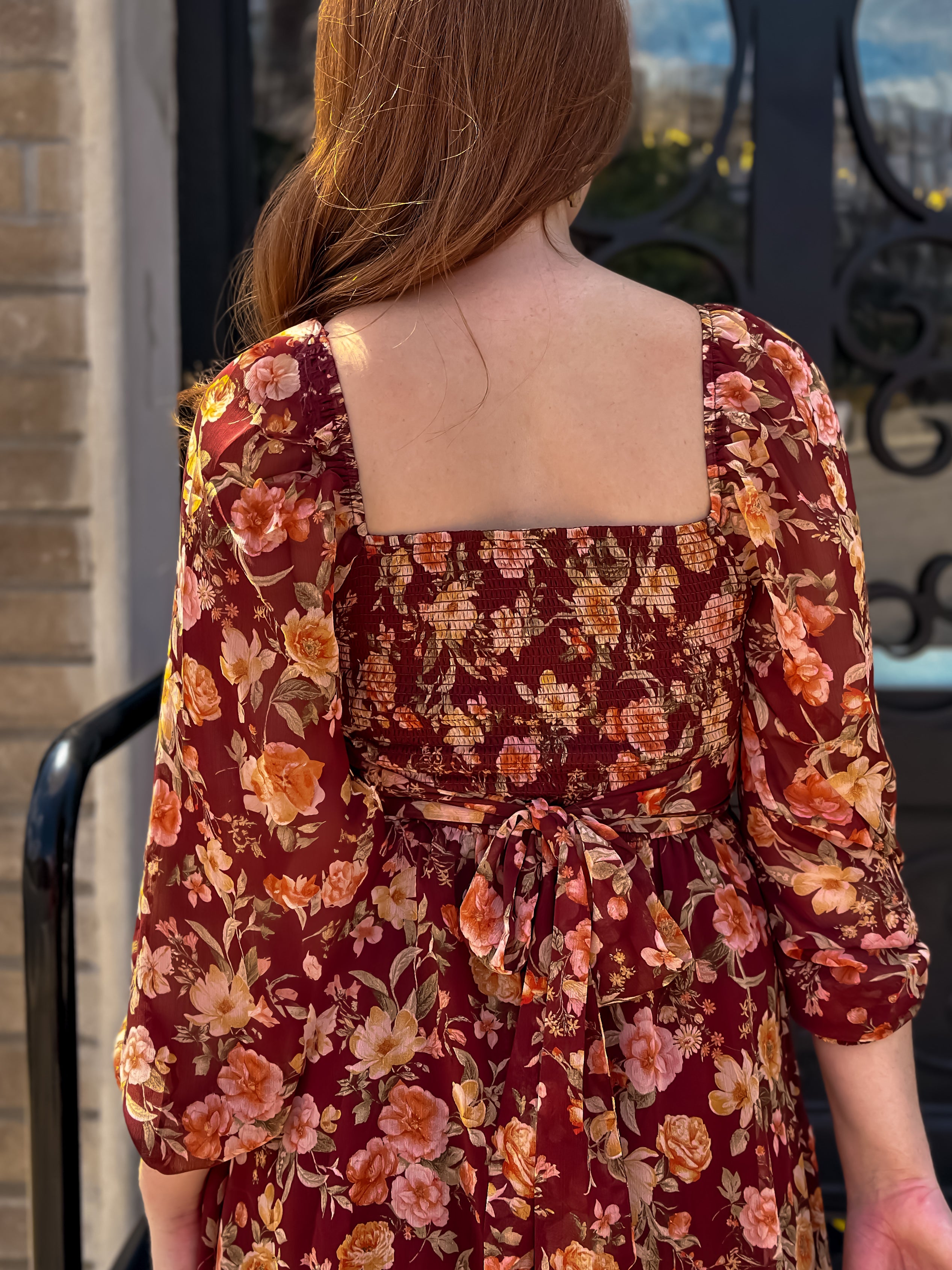 Burgundy Floral Mini Dress