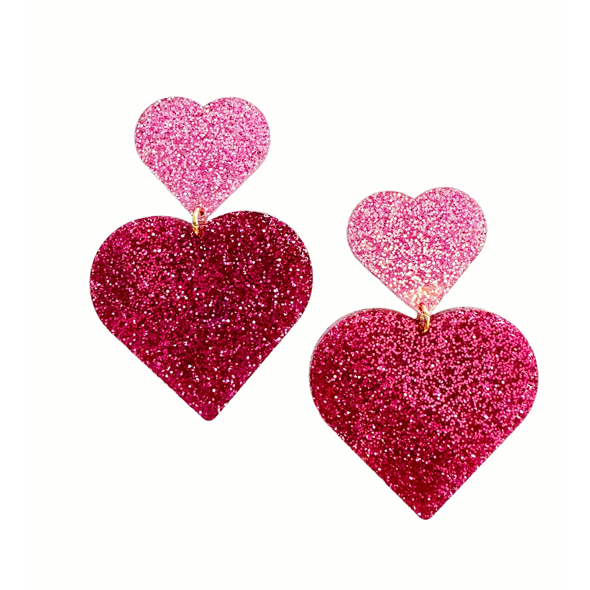Sample Sale Glitter Heart Earrings-Pink