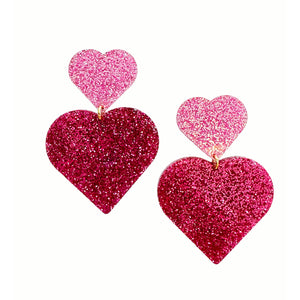 Sample Sale Glitter Heart Earrings-Pink