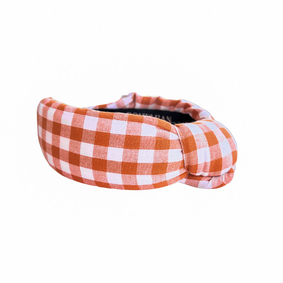 Brunt Orange Buffalo Plaid Knotted Headband