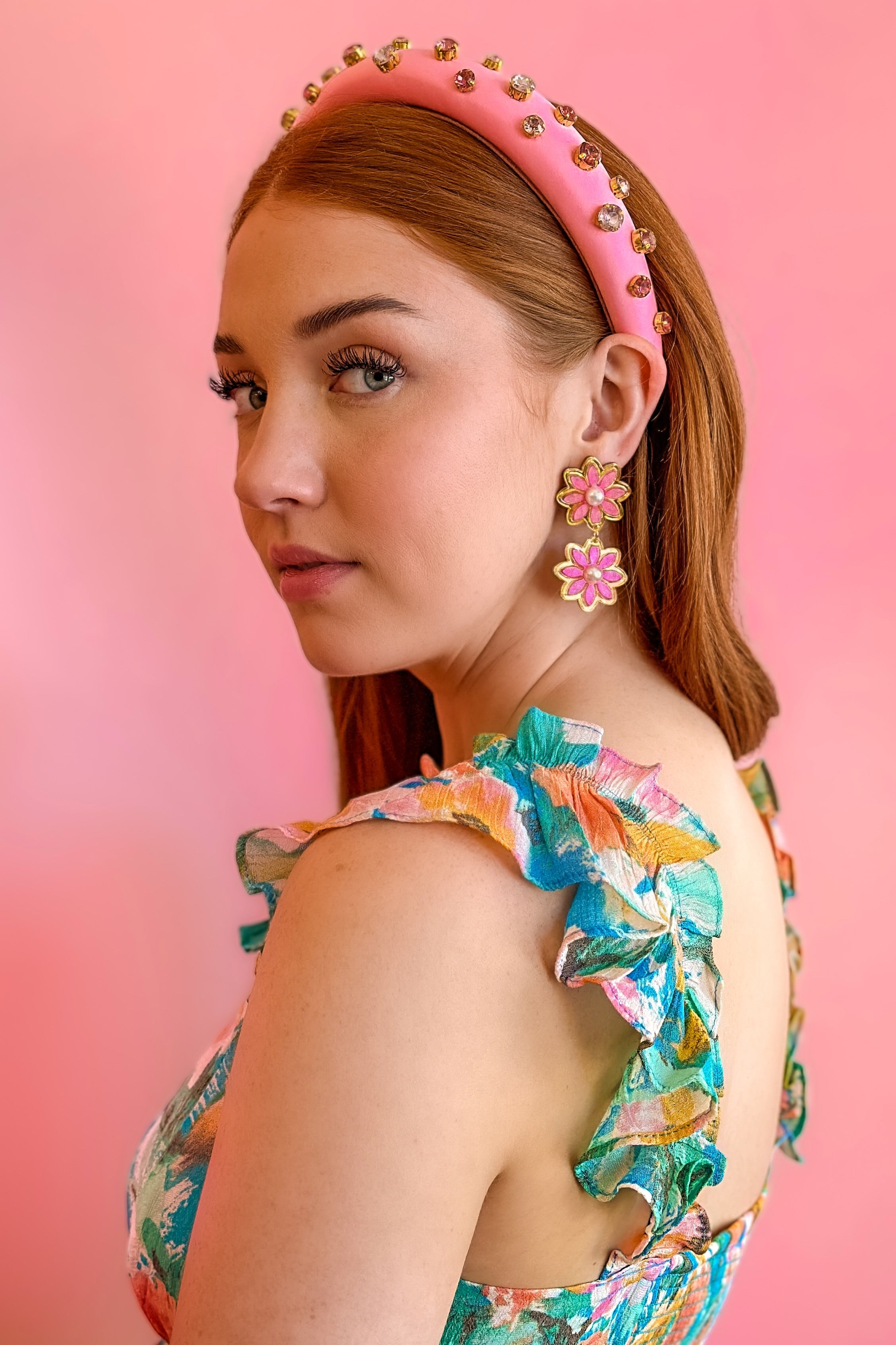 Bubblegum Pink Double Daisy Earrings