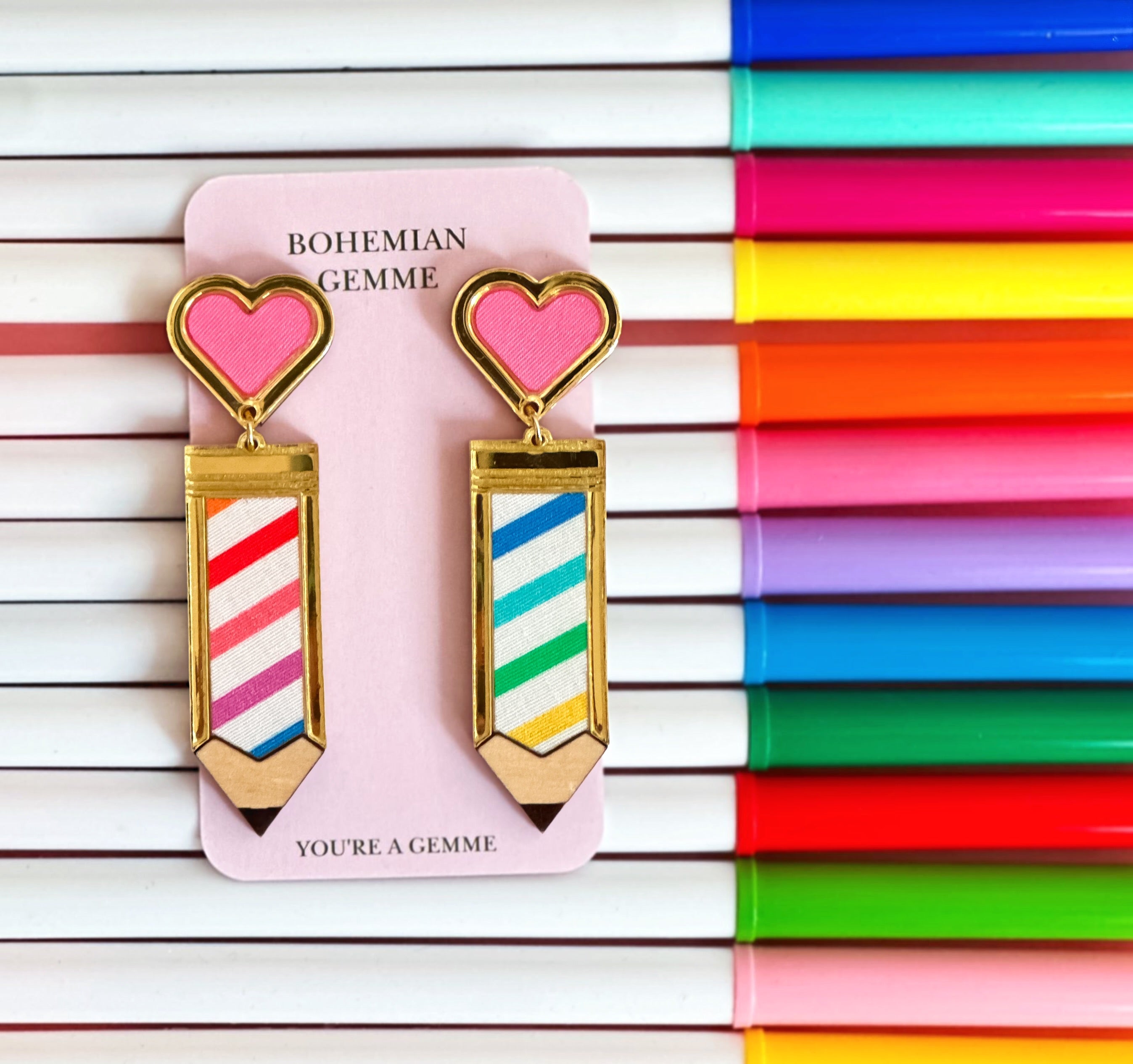 Rainbow Striped Pencil Dangle Earrings