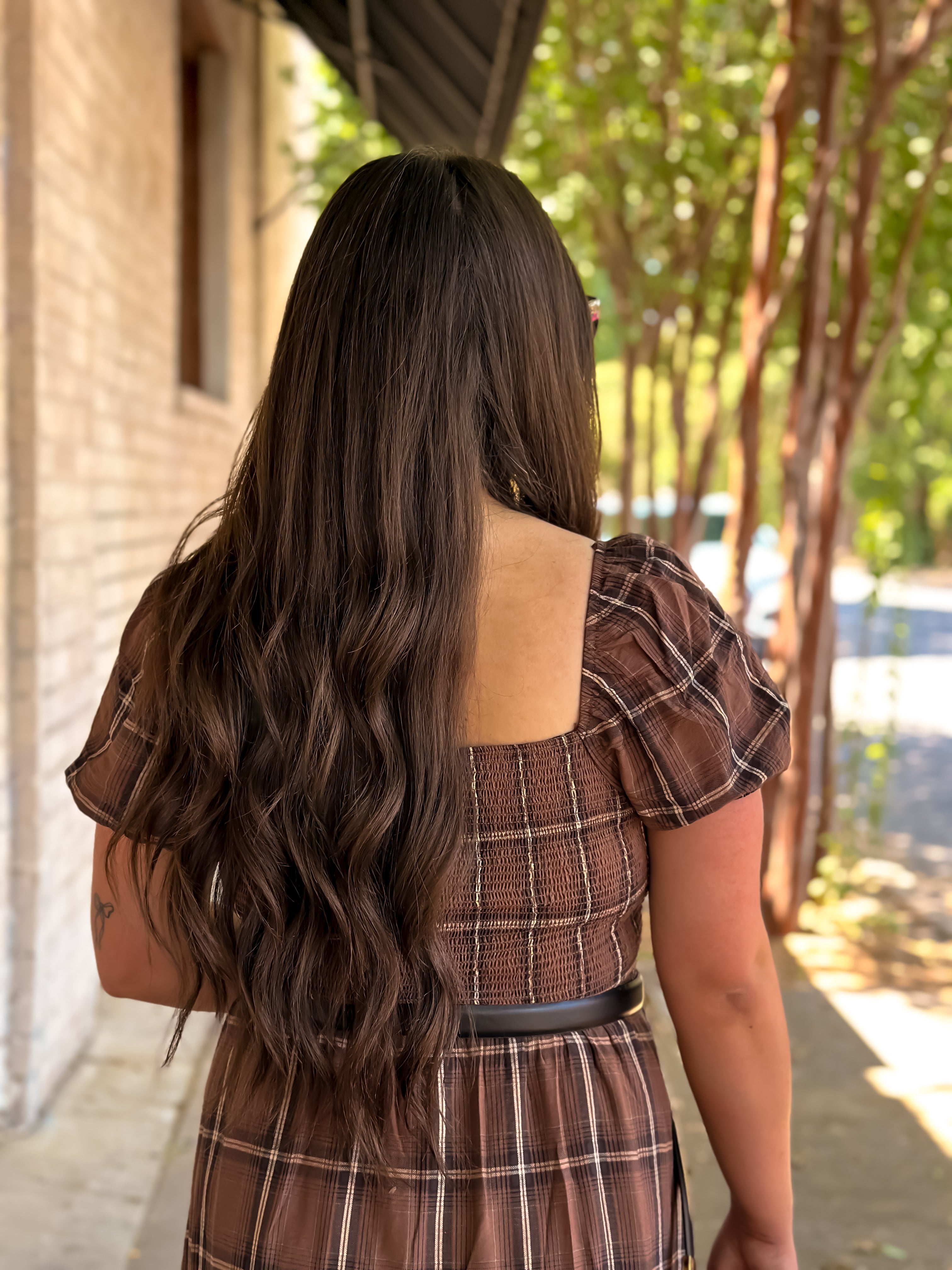Brown Plaid Midi Dress