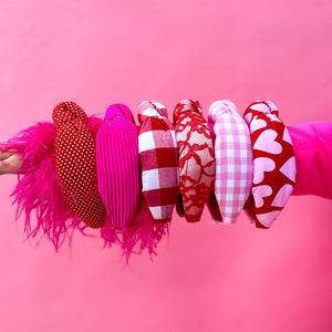 Pink Hearts Knotted Headband