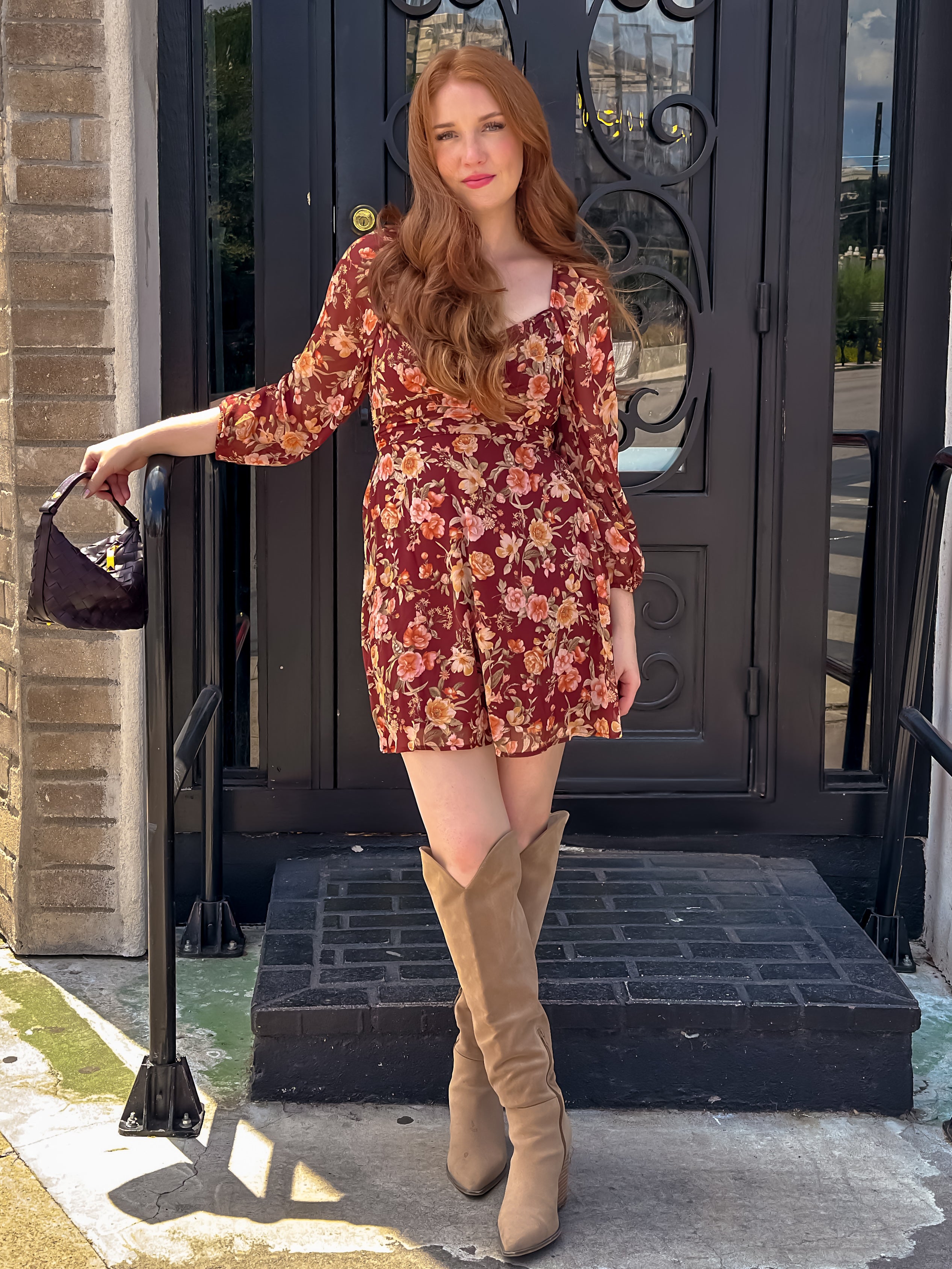 Burgundy Floral Mini Dress