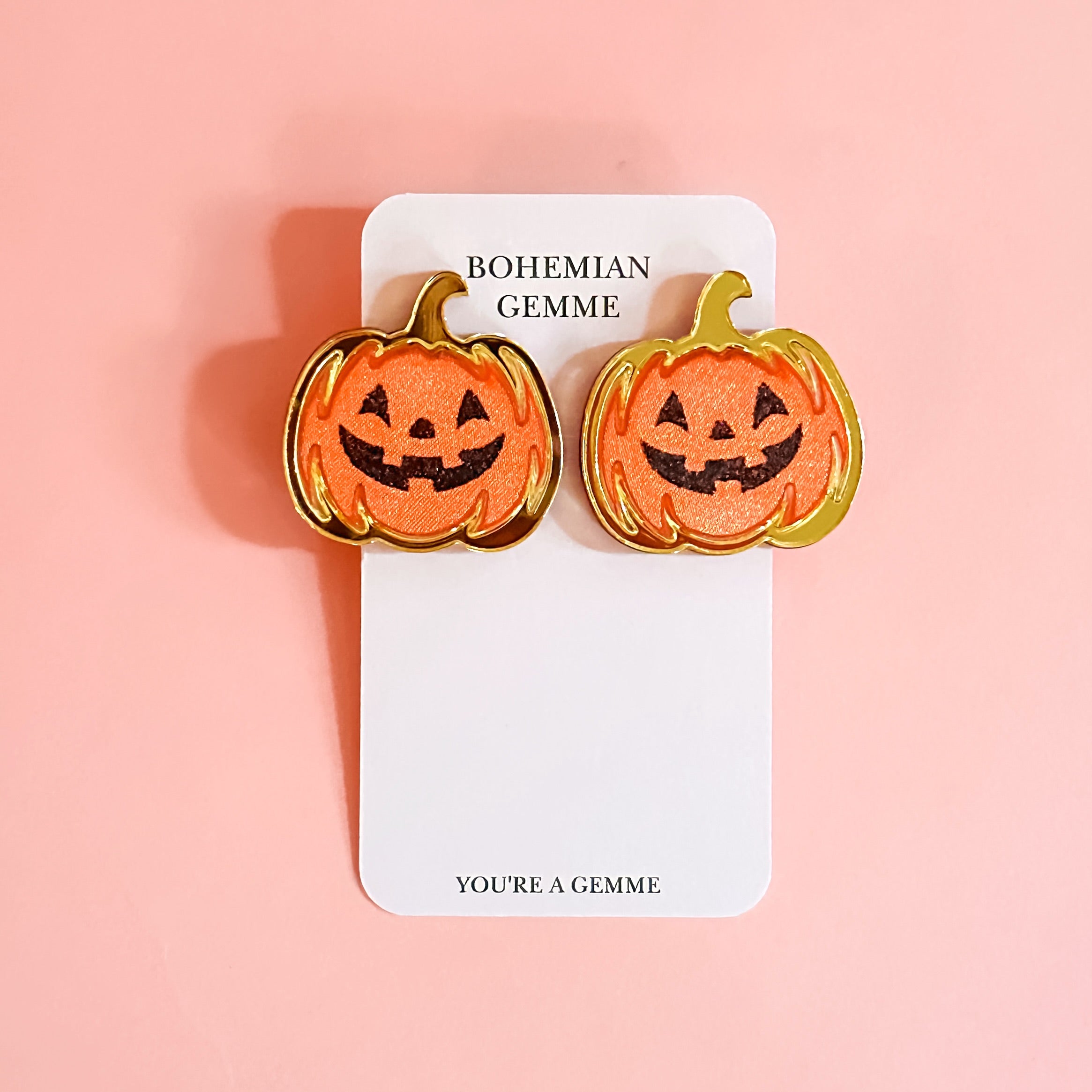 Orange Sparkly Jack-O-Lantern Statement Studs