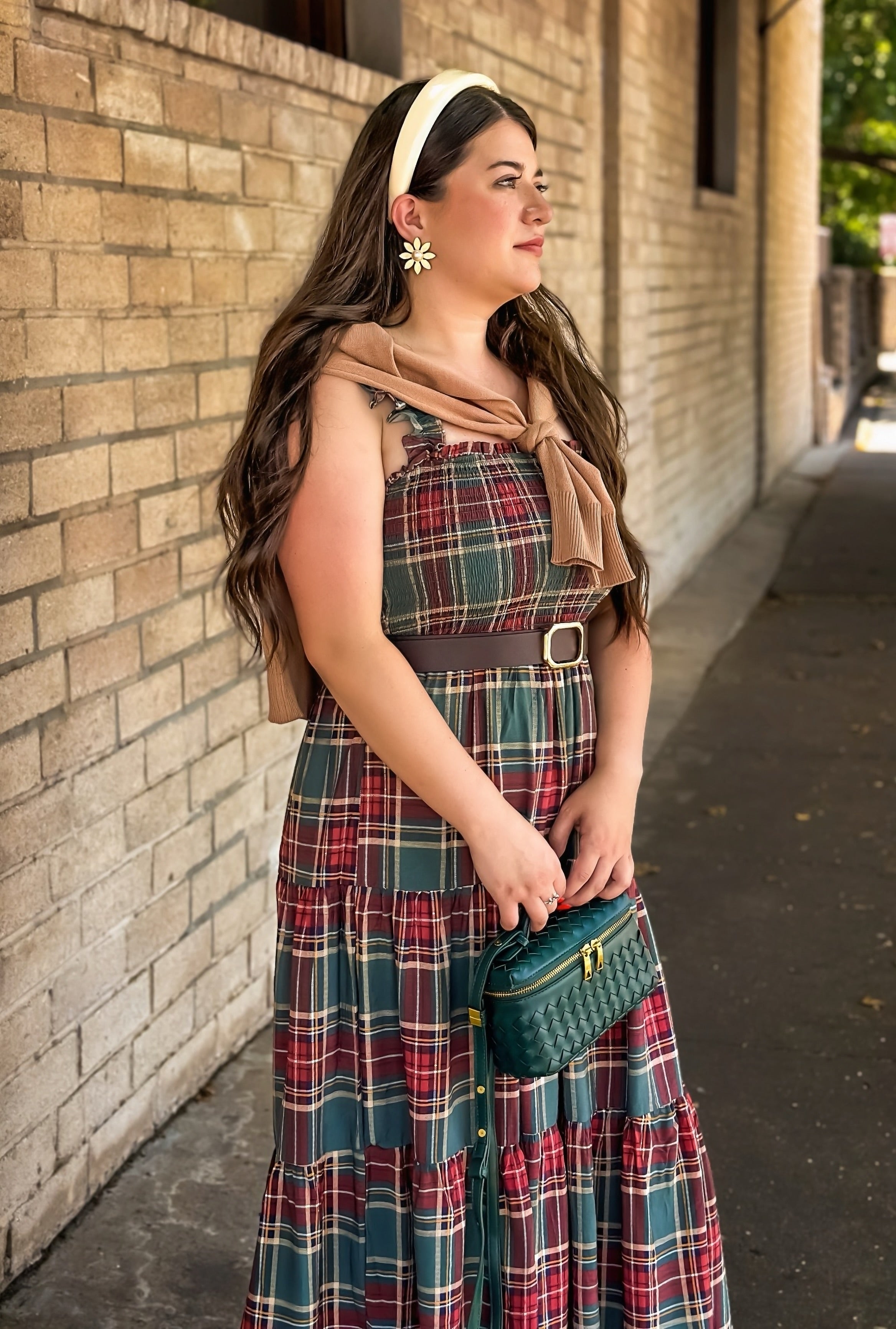 Highlands Charm Green Plaid Midi Dress