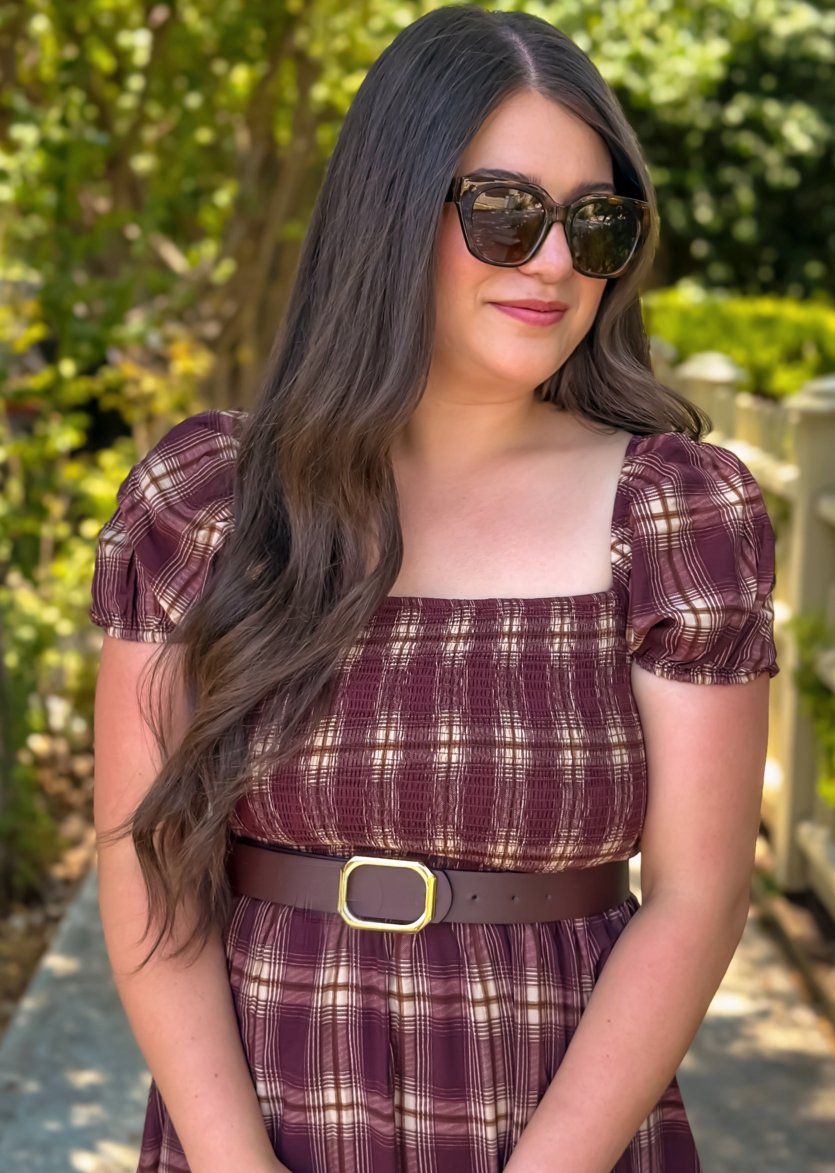 Marlowe Plaid Puff Sleeve Midi Dress