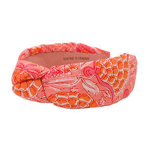 Pink and Orange Floral Block Print Headband