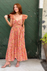 Bohemian Gemme Parker Dress- Peach Floral