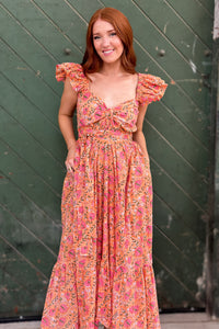 Bohemian Gemme Parker Dress- Peach Floral