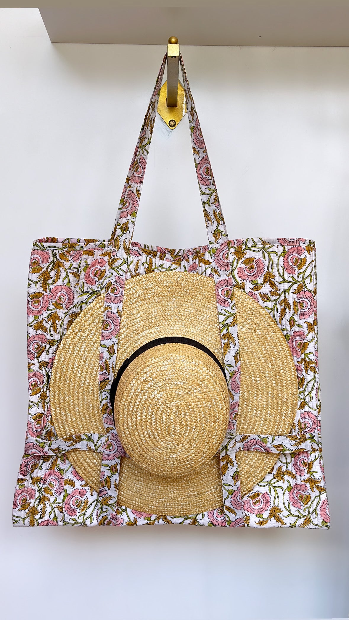 Quilted Block Print Market Hat Tote