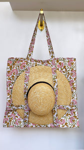 Quilted Block Print Market Hat Tote