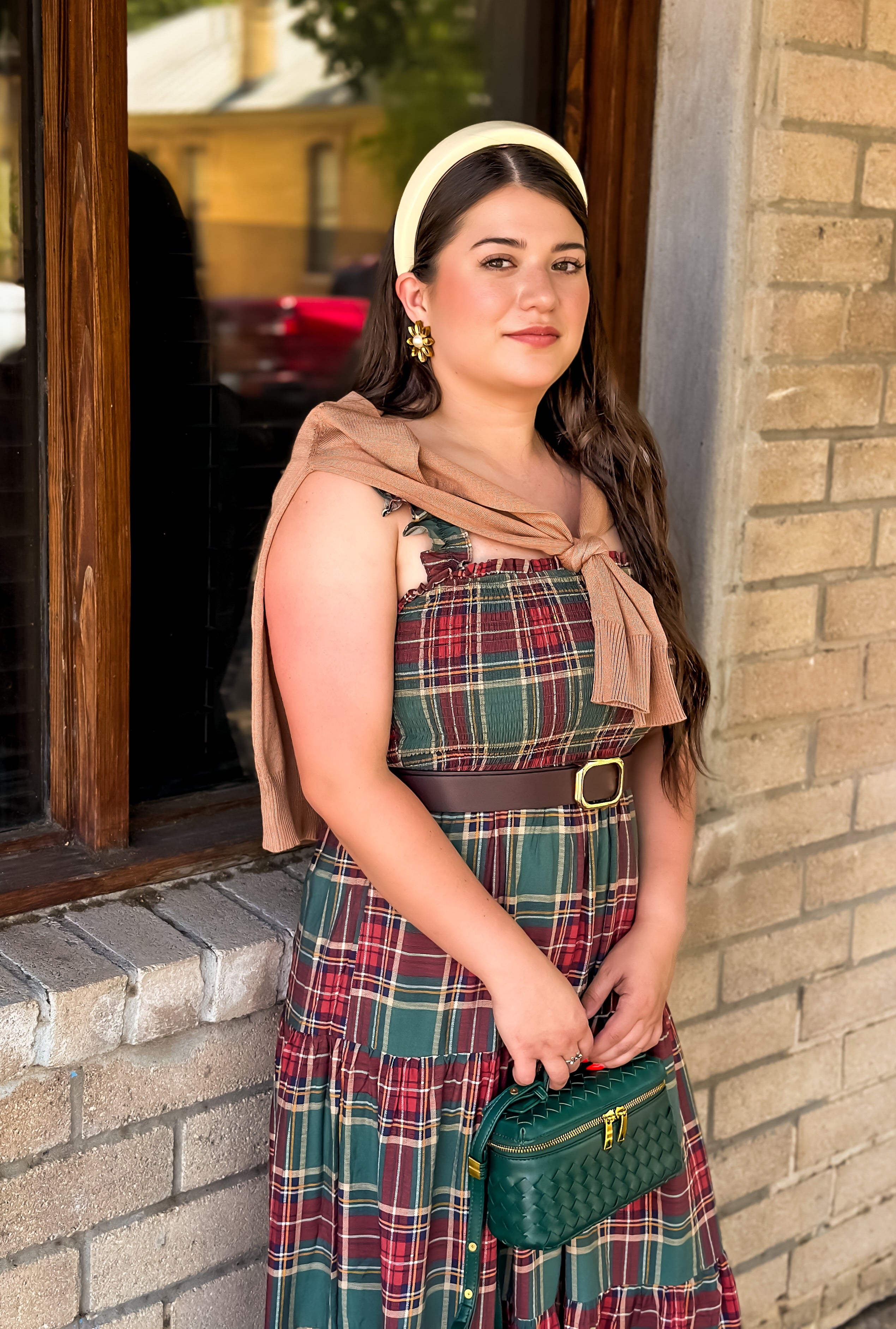 Highlands Charm Green Plaid Midi Dress