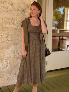 Brown Gingham Midi Dress
