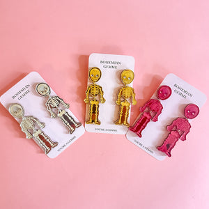 Skeleton Dangle Earrings-Gold