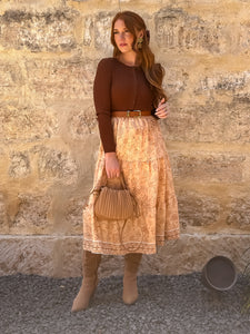 Peach Floral Midi Skirt
