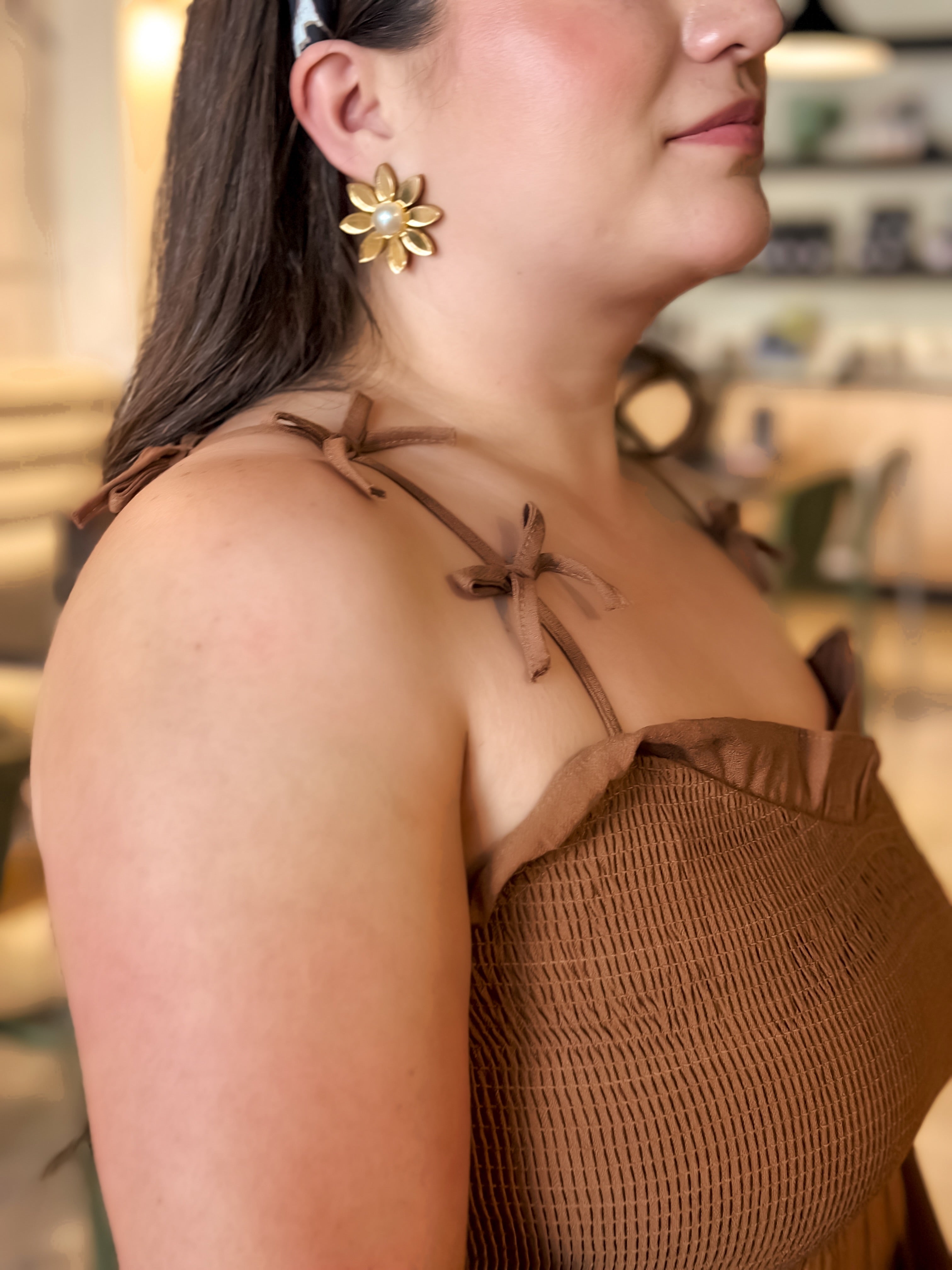 Hazel Smocked Bow-Strap Maxi Dress