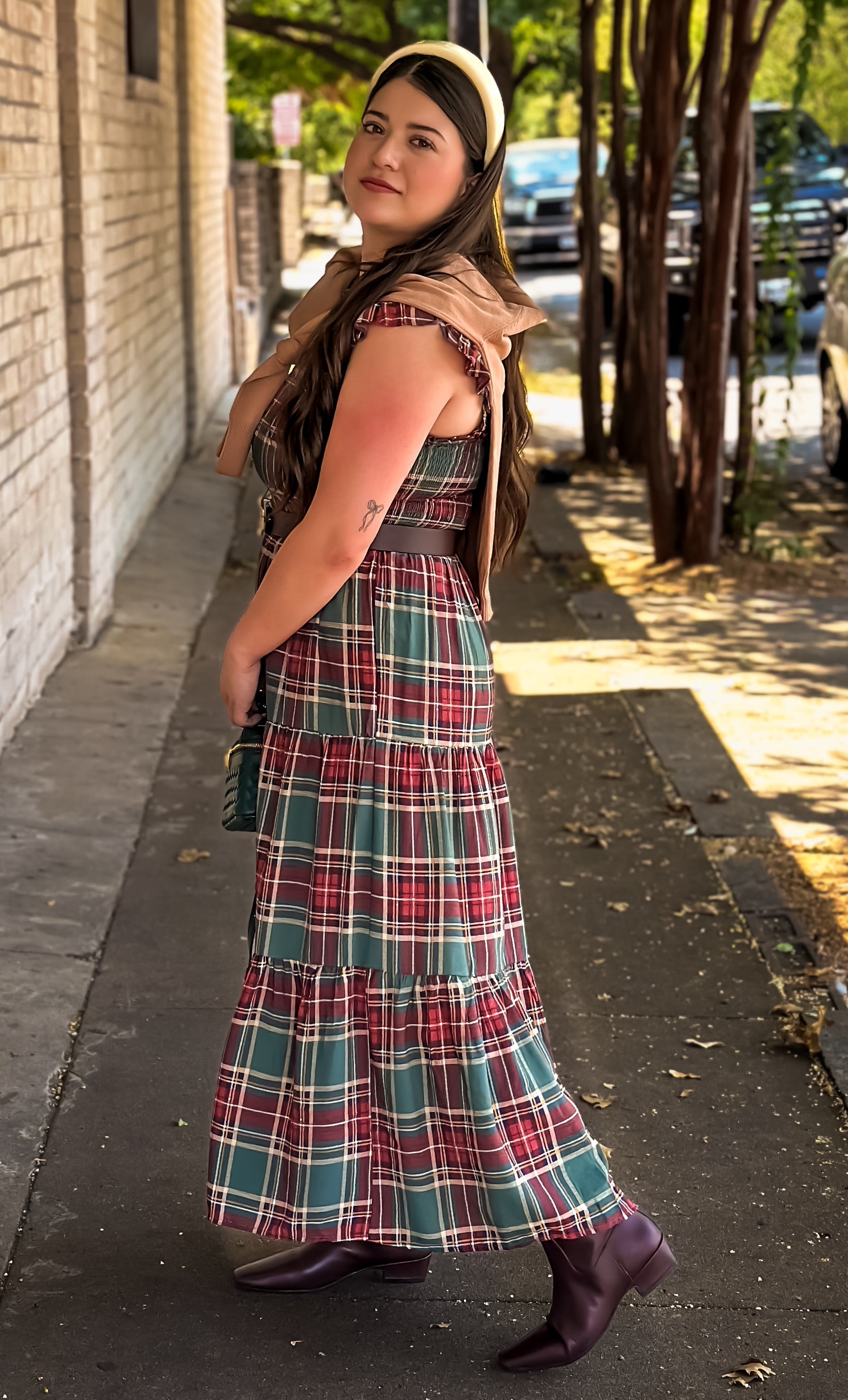 Highlands Charm Green Plaid Midi Dress